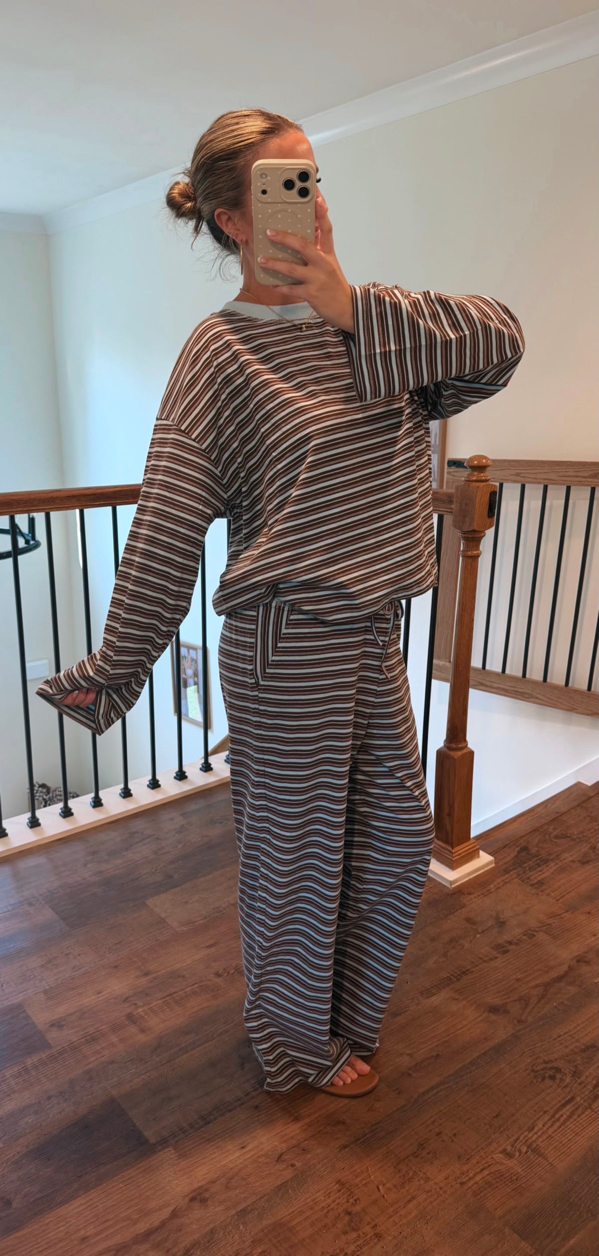 Teal and Brown Striped Wide Leg Set