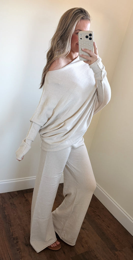 Cream Off Shoulder Knit Set