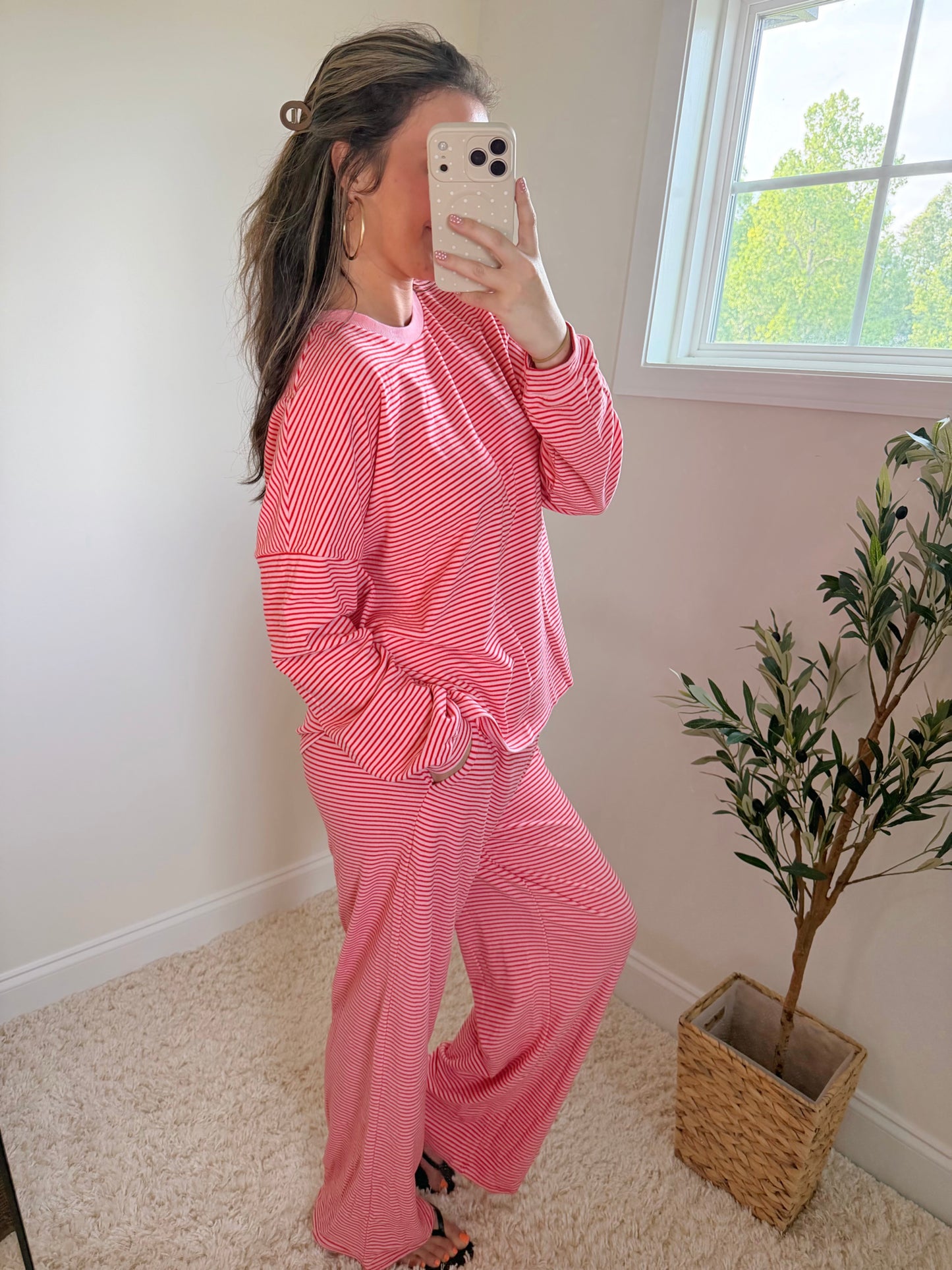 Strawberry Kiss Stripe Lounge Set