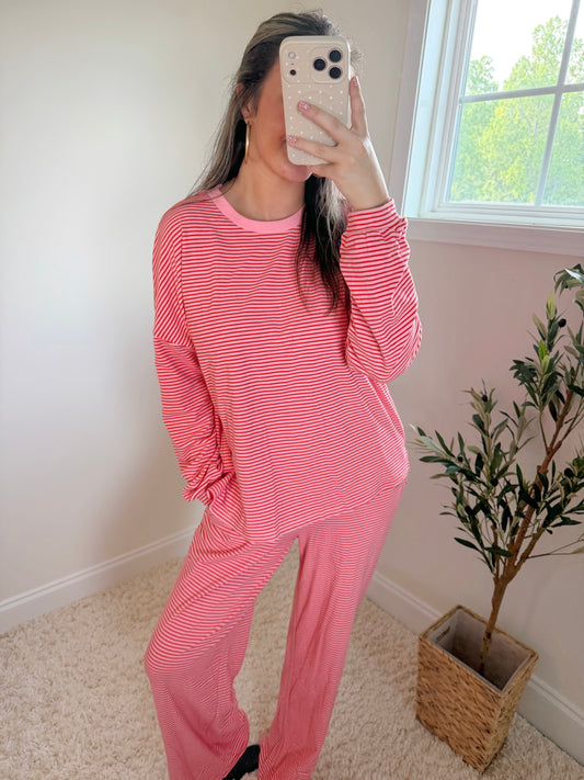 Strawberry Kiss Stripe Lounge Set
