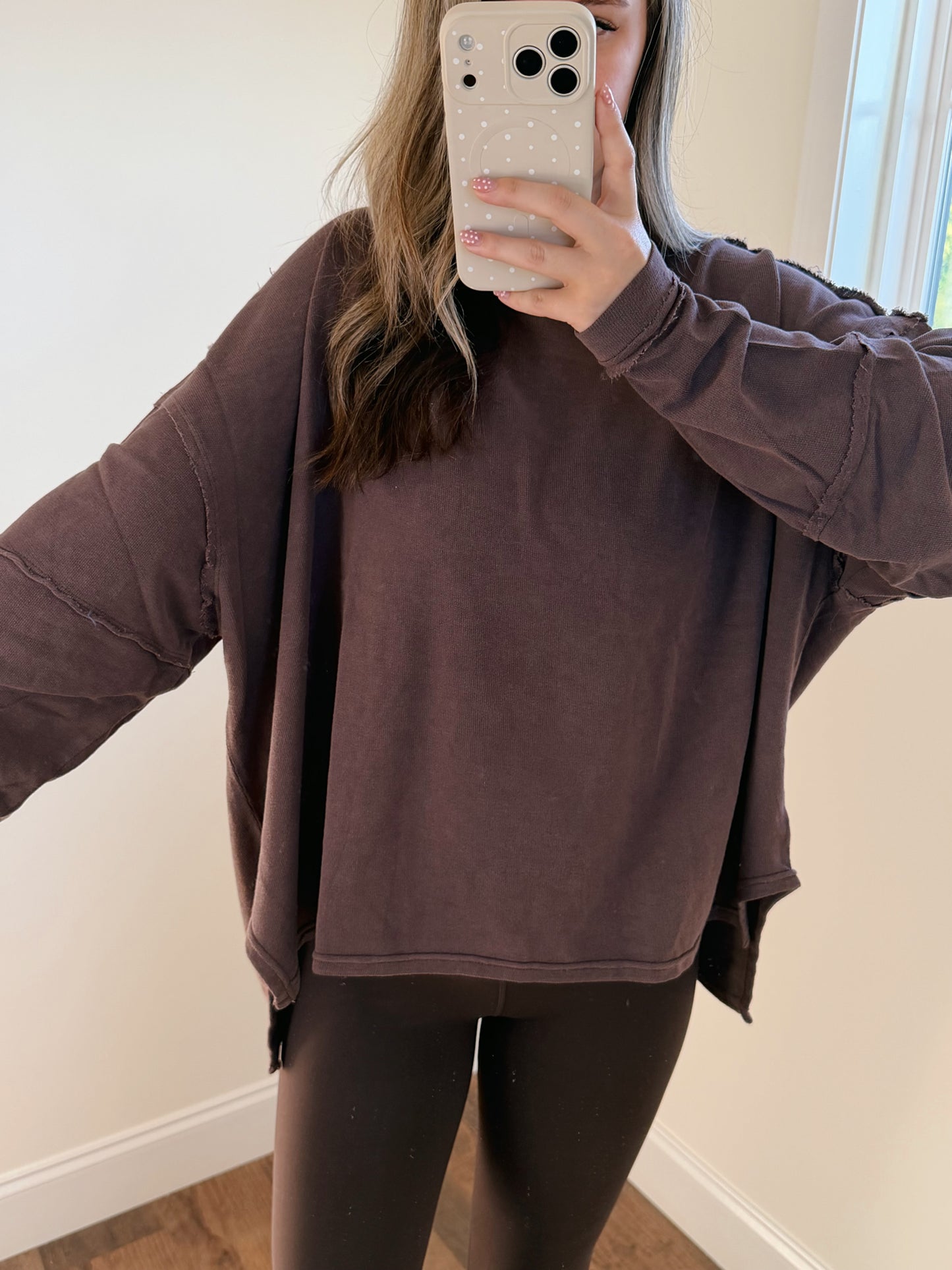 Raw Edge Oversized Long Sleeve - Mocha