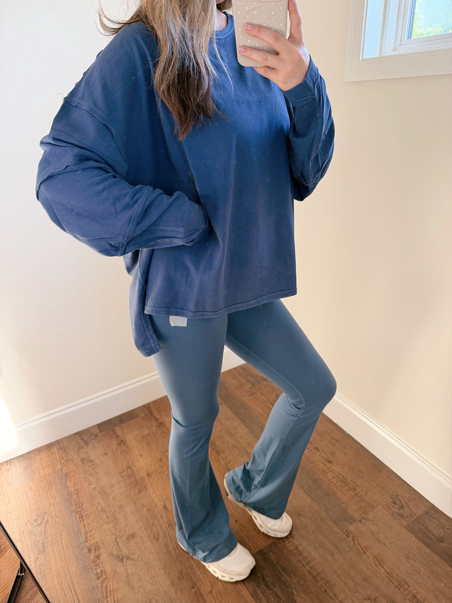 Raw Edge Oversized Long Sleeve - Navy