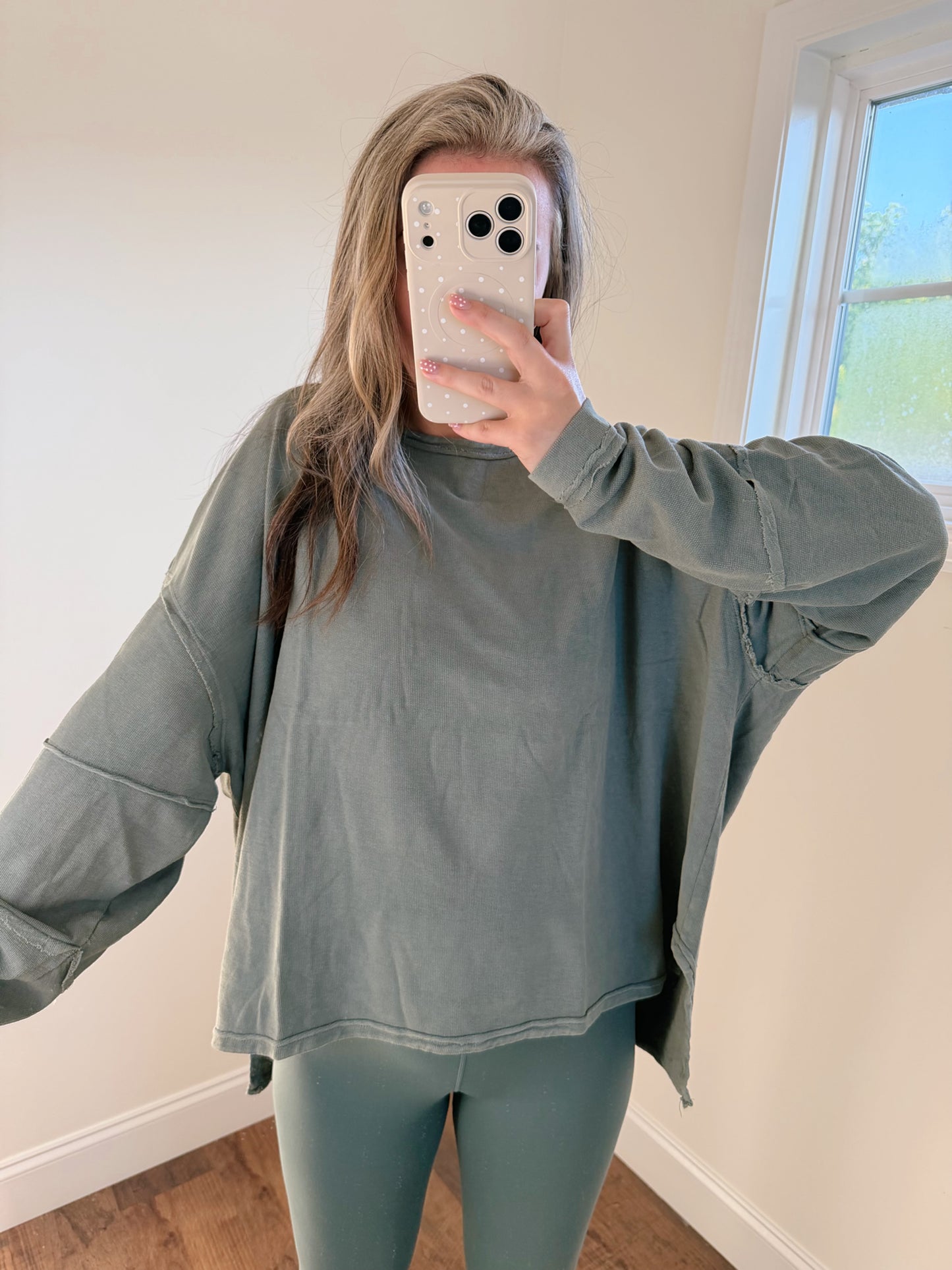 Raw Edge Oversized Long Sleeve - Forest