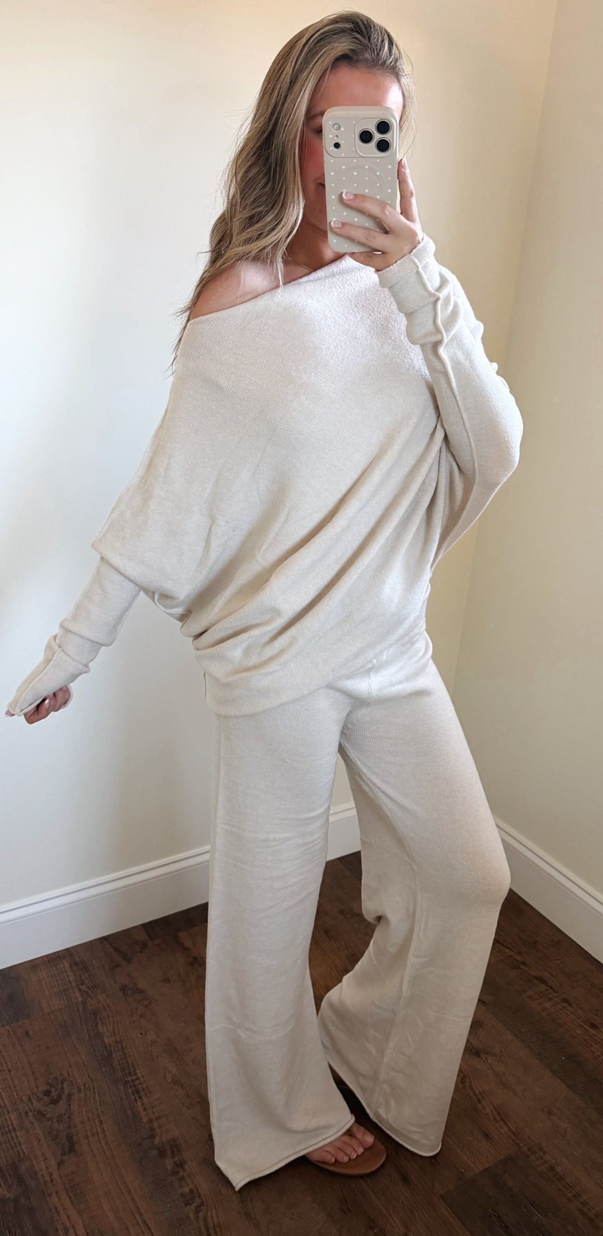 Cream Off Shoulder Knit Set
