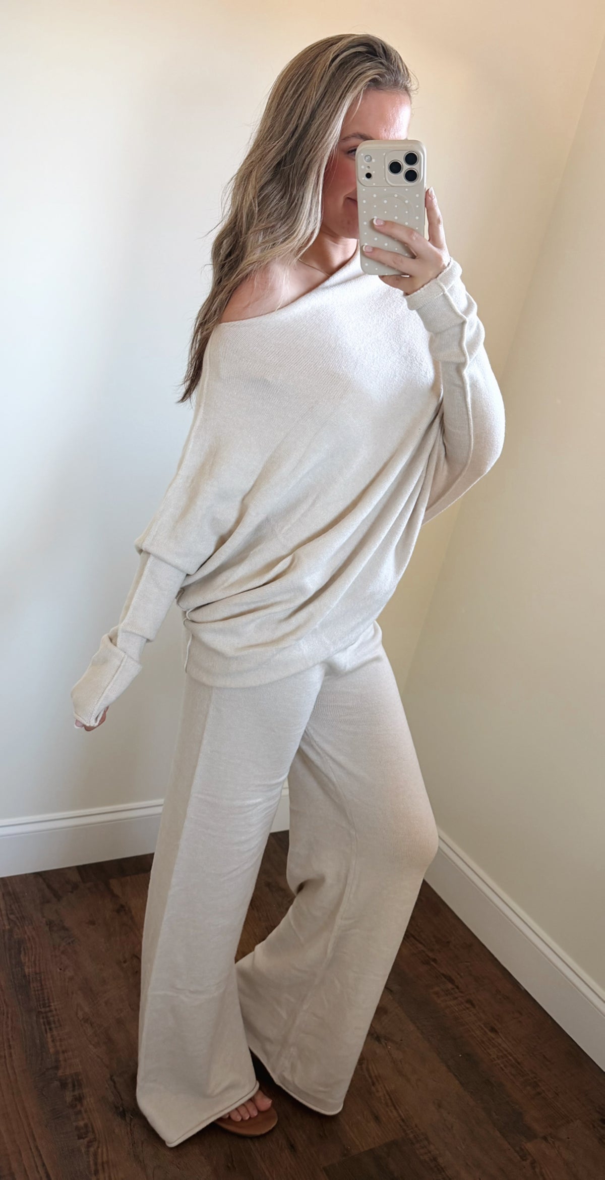Cream Off Shoulder Knit Set