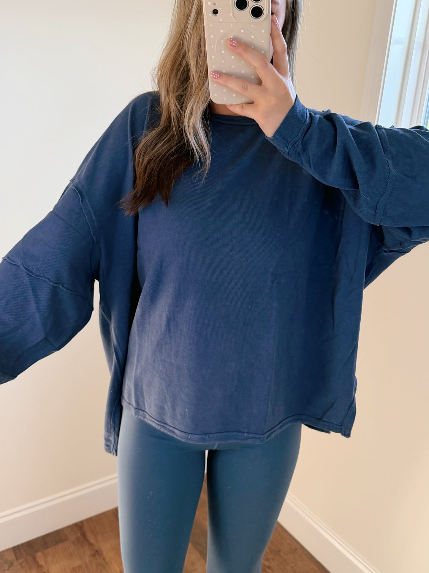 Raw Edge Oversized Long Sleeve - Navy